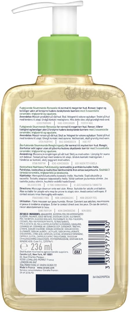 CeraVe Hydrating Foaming Oil Cleanser Face Wash with Ceramides 236ml