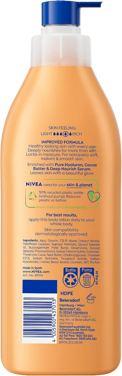 NIVEA Cocoa & Indulging Body Lotion 400ml | With Cocoa Butter & Vitamin E | 72-Hour Long Lasting Hydration | Body Moisturiser for Dry Skin | Perfect for Everyday Use
