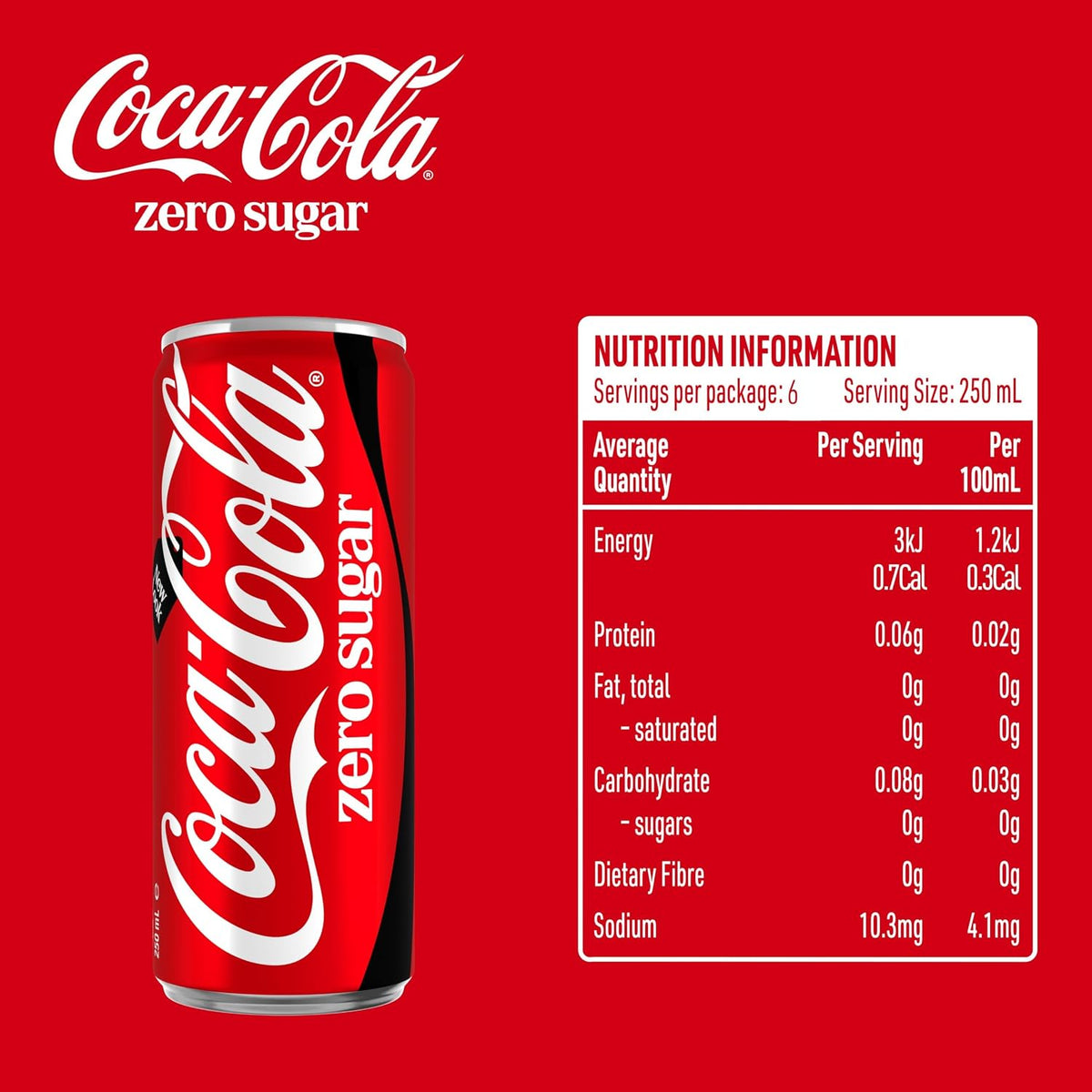 Coca-Cola Zero Sugar Soft Drink Multipack Mini Cans 6 x 250mL