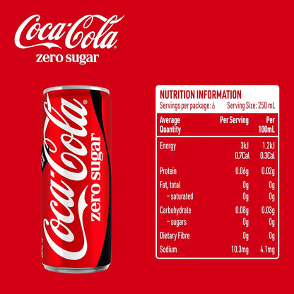 Coca-Cola Zero Sugar Soft Drink Multipack Mini Cans 6 x 250mL