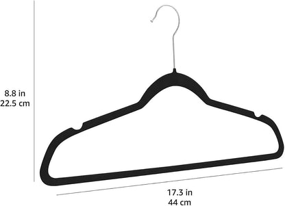 Amazon Basics Slim, Velvet, Non-Slip Suit Clothes Hangers, Black/Silver - Pack of 30
