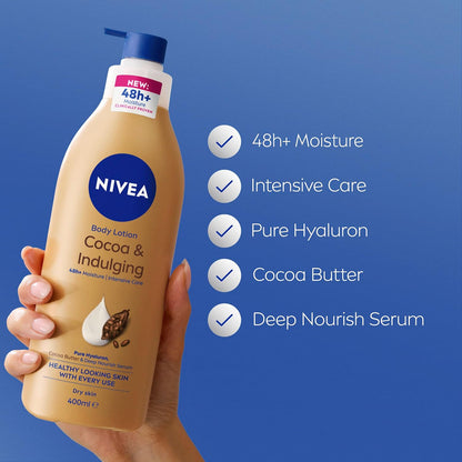 NIVEA Cocoa & Indulging Body Lotion 400ml | With Cocoa Butter & Vitamin E | 72-Hour Long Lasting Hydration | Body Moisturiser for Dry Skin | Perfect for Everyday Use