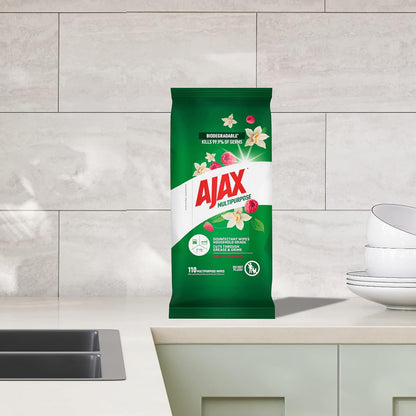 Ajax Antibacterial Surface Cleaning Wipes, Vanilla & Berries, 110 Pack