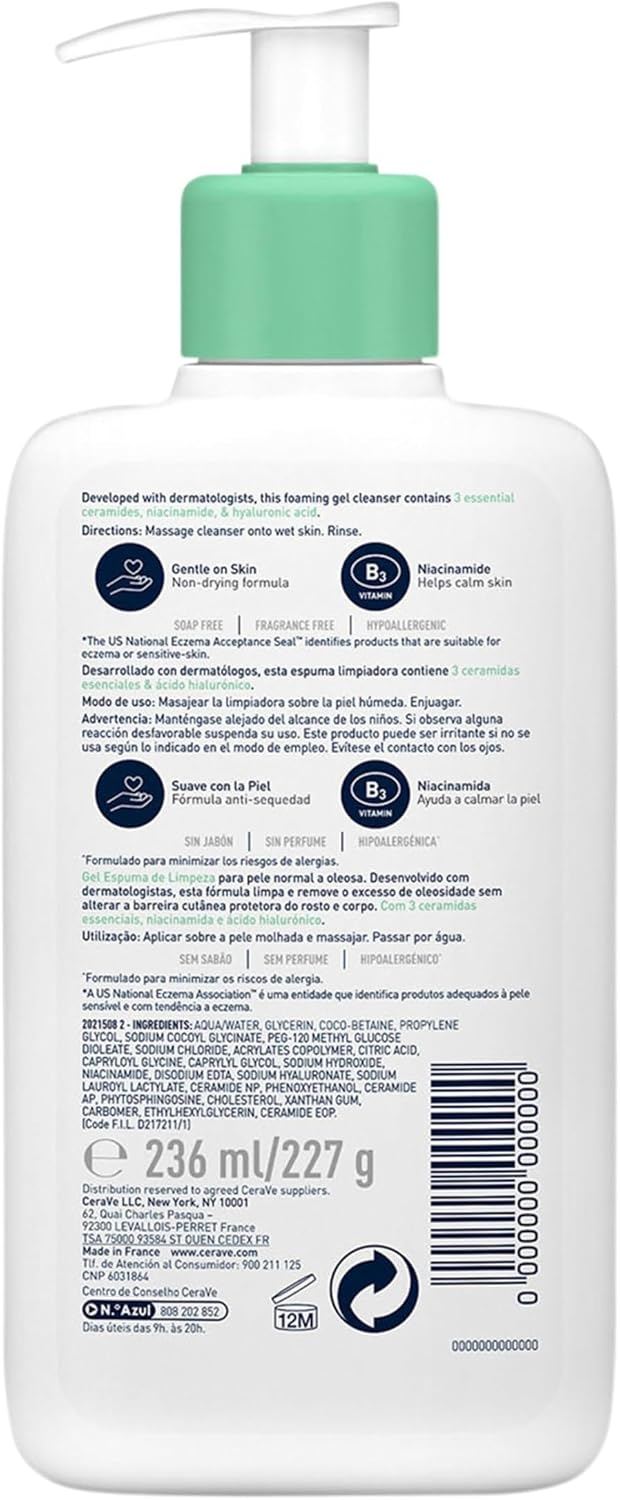 CeraVe Foaming Cleanser with Niacinamide & Ceramides for Oily Skin