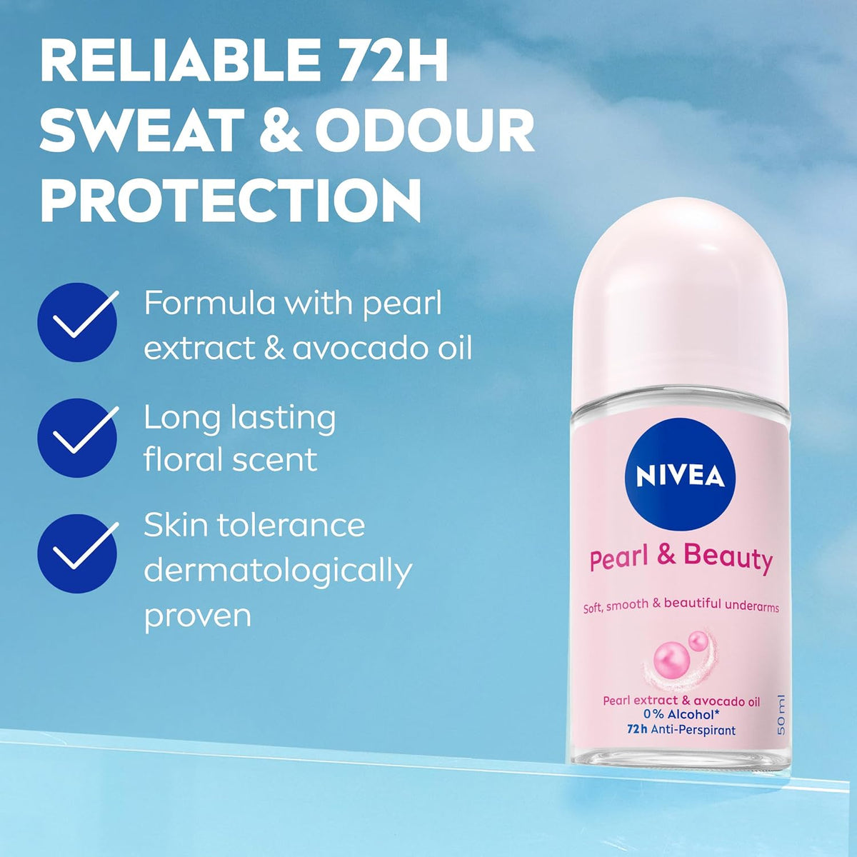 NIVEA Pearl and Beauty Roll-On Deodorant 50ml | Anti-Perspirant Deodorant for Women | 48-hour Protection from Sweat & Body Odour | With Black Pearl Extracts | Long-Lasting Fragrance (Pack of 2)