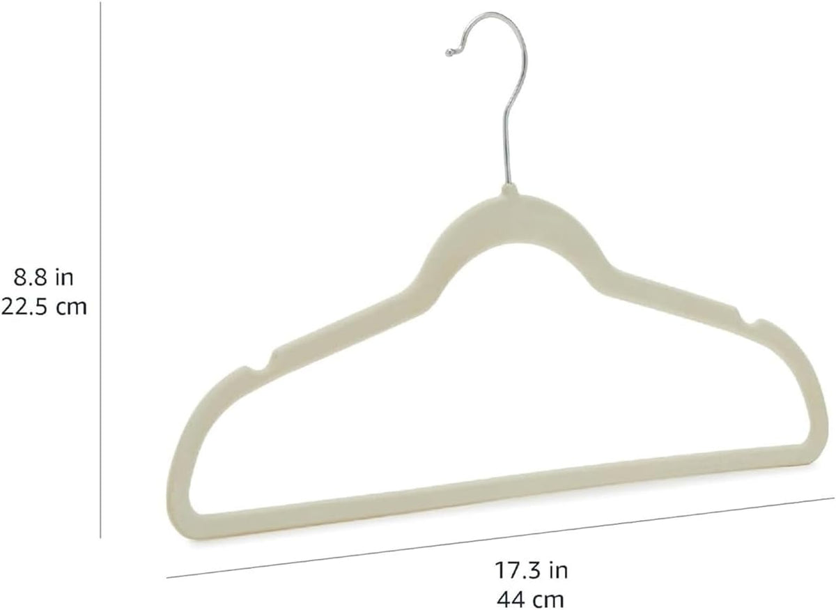 Amazon Basics Slim, Velvet, Non-Slip Suit Clothes Hangers, Ivory/Silver - Pack of 30