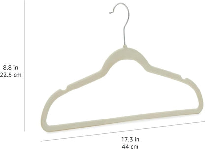 Amazon Basics Slim, Velvet, Non-Slip Suit Clothes Hangers, Ivory/Silver - Pack of 30