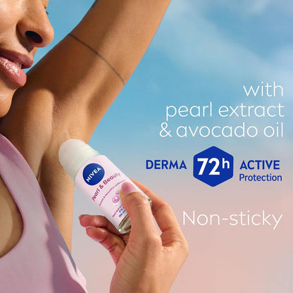 NIVEA Pearl and Beauty Roll-On Deodorant 50ml | Anti-Perspirant Deodorant for Women | 48-hour Protection from Sweat & Body Odour | With Black Pearl Extracts | Long-Lasting Fragrance (Pack of 2)