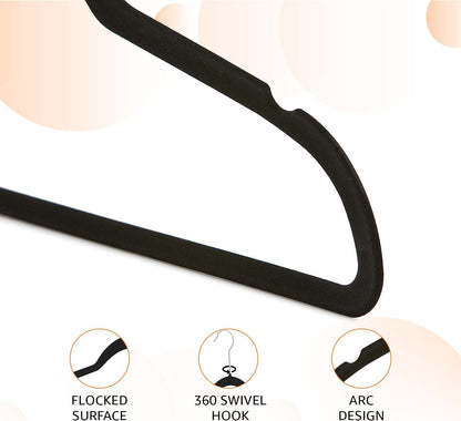 Amazon Basics Slim, Velvet, Non-Slip Suit Clothes Hangers, Black/Silver - Pack of 30
