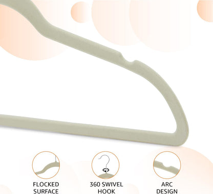 Amazon Basics Slim, Velvet, Non-Slip Suit Clothes Hangers, Ivory/Silver - Pack of 30