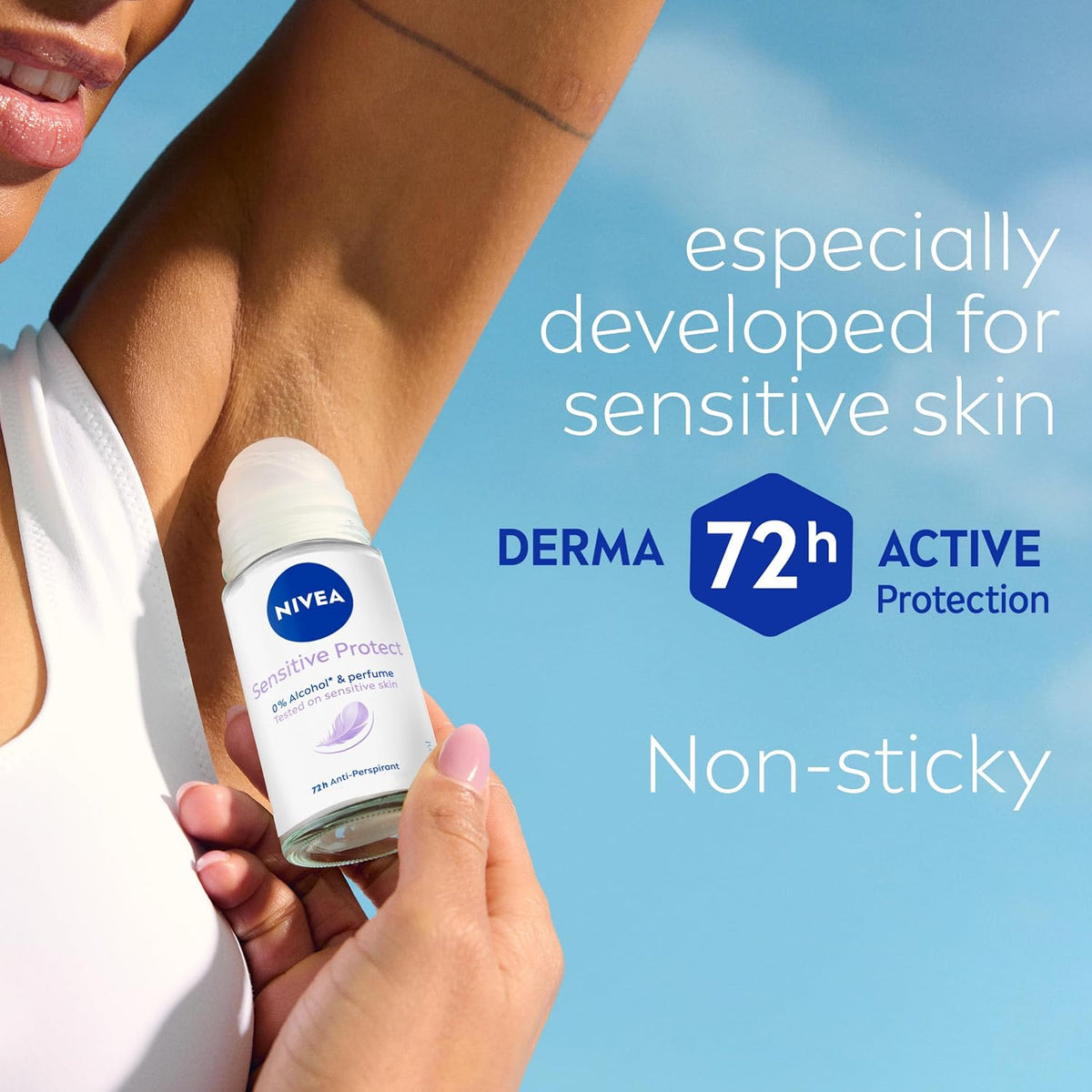 NIVEA Sensitive Protect Roll On Antiperspirant Deodorant for Women 50ml, 72 Hour Protection for Sensitive Skin