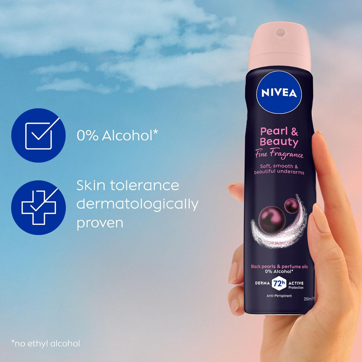 NIVEA Pearl & Beauty Fine Fragrance Anti-Perspirant Aerosol Deodorant 250ml | 72-Hour Sweat & Odour Protection | Long-Lasting Freshness | Skin-Safe Formula | With Perfume Oils
