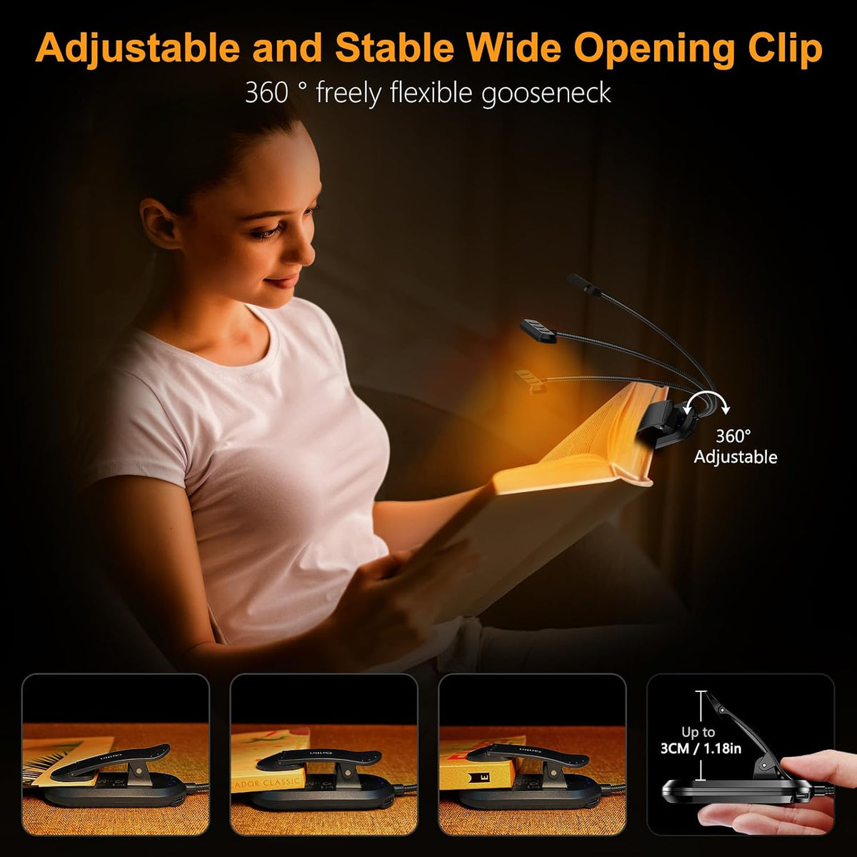 Gritin 19 LED Rechargeable Book Light for Reading in Bed-Memory Function