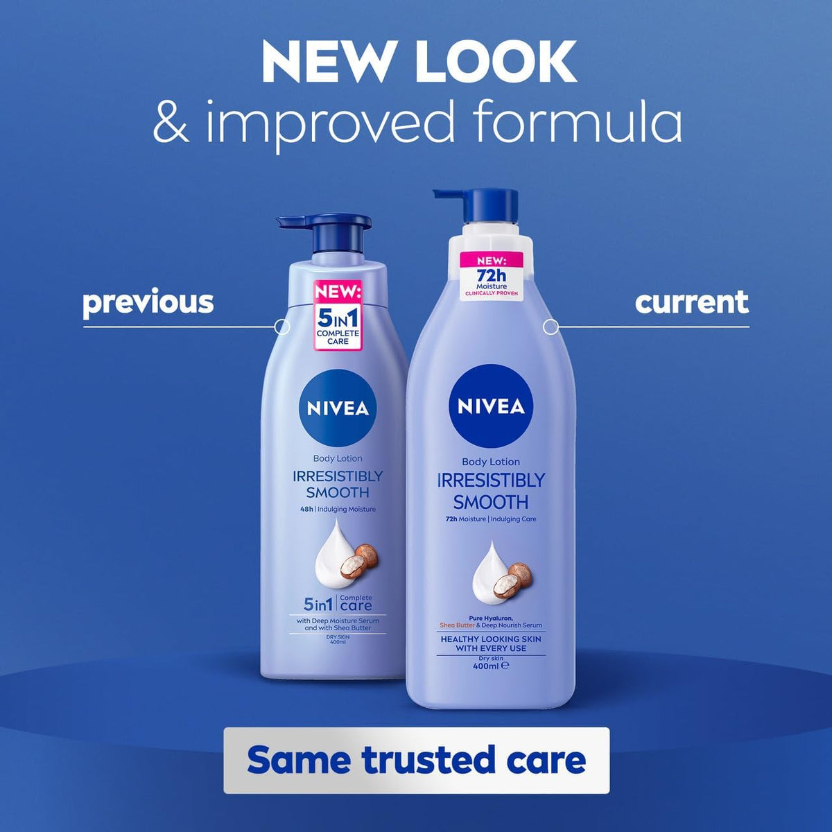 NIVEA Irresistibly Smooth Body Lotion 400ml | With Shea Butter & Deep Moisture Serum | 72-Hour Melt-In Moisture | Smoothing Moisturiser for Dry Skin | Fast-Absorbing Formula
