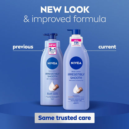 NIVEA Irresistibly Smooth Body Lotion 400ml | With Shea Butter & Deep Moisture Serum | 72-Hour Melt-In Moisture | Smoothing Moisturiser for Dry Skin | Fast-Absorbing Formula