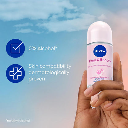 NIVEA Pearl and Beauty Roll-On Deodorant 50ml | Anti-Perspirant Deodorant for Women | 48-hour Protection from Sweat & Body Odour | With Black Pearl Extracts | Long-Lasting Fragrance (Pack of 2)