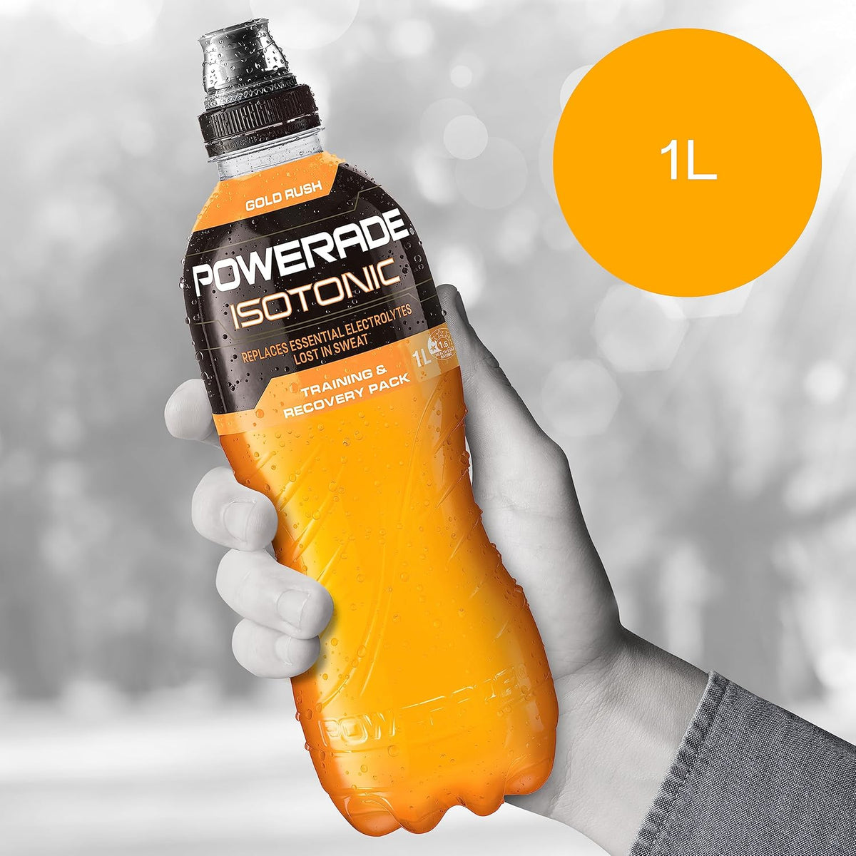 Powerade ION4 Gold Rush Sports Drink Sipper Cap Multipack Bottles 12 x 1L