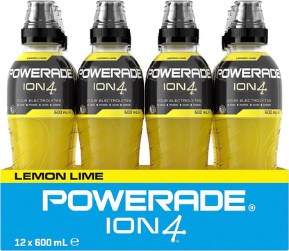 Powerade ION4 Lemon Lime Sports Drink Sipper Cap Multipack Bottles 12 x 600mL