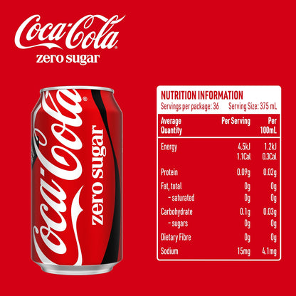 Coca-Cola Zero Sugar Soft Drink Multipack Cans 36 x 375mL