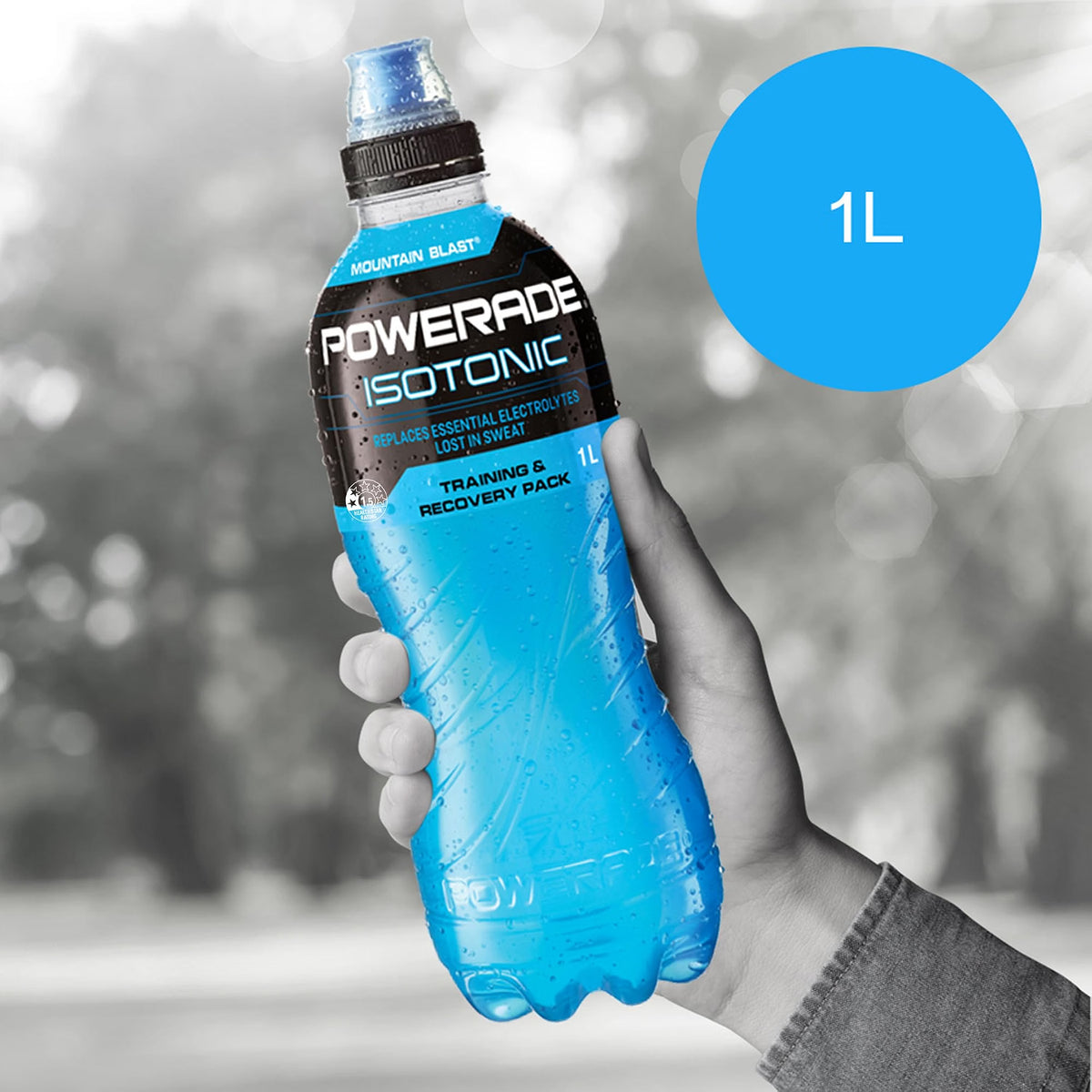 Powerade ION4 Mountain Blast Sports Drink Sipper Cap Multipack Bottles 12 x 1L